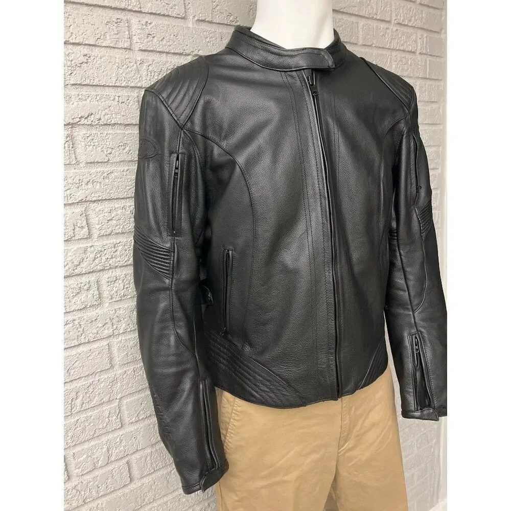 FieldSheer Black Men Armored Leather Motorcycle Jacket Size 14